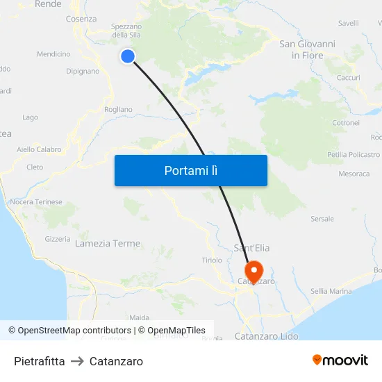 Pietrafitta to Catanzaro map