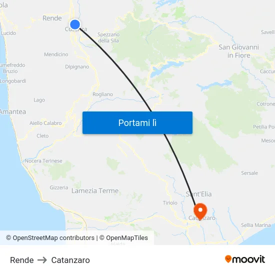 Rende to Catanzaro map