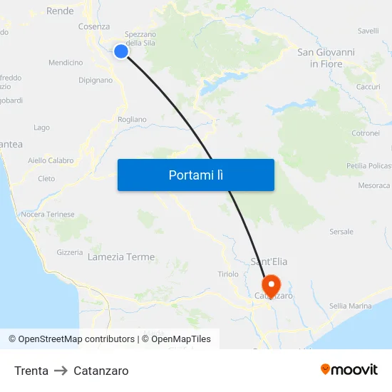 Trenta to Catanzaro map