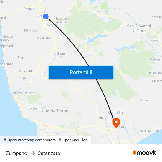 Zumpano to Catanzaro map