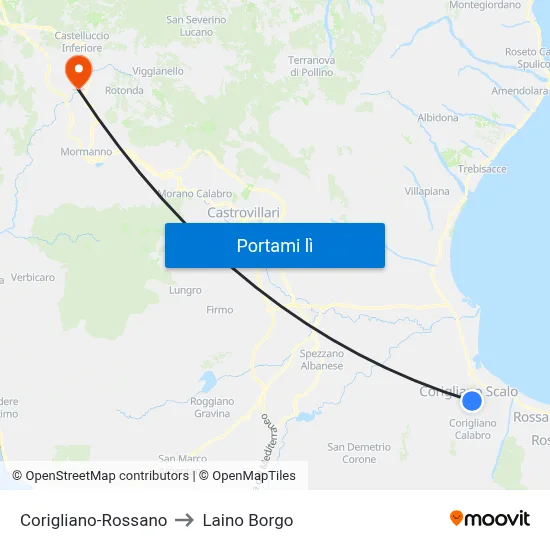 Corigliano-Rossano to Laino Borgo map