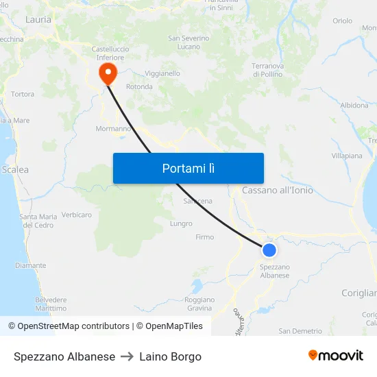 Spezzano Albanese to Laino Borgo map