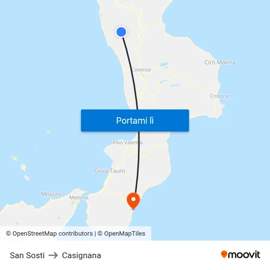 San Sosti to Casignana map