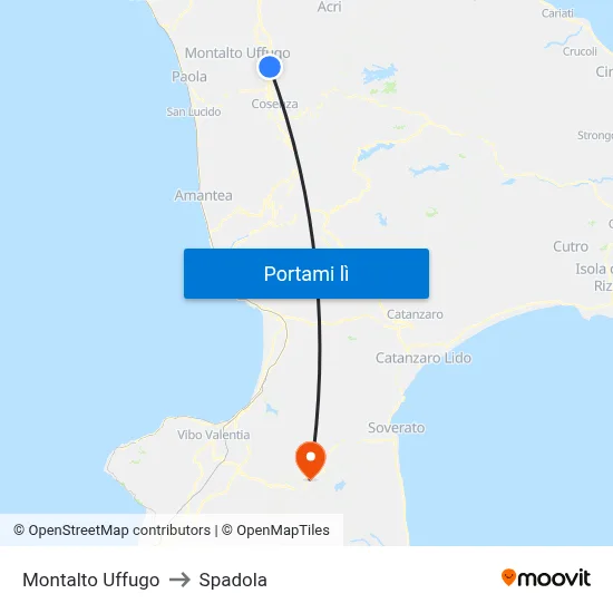 Montalto Uffugo to Spadola map