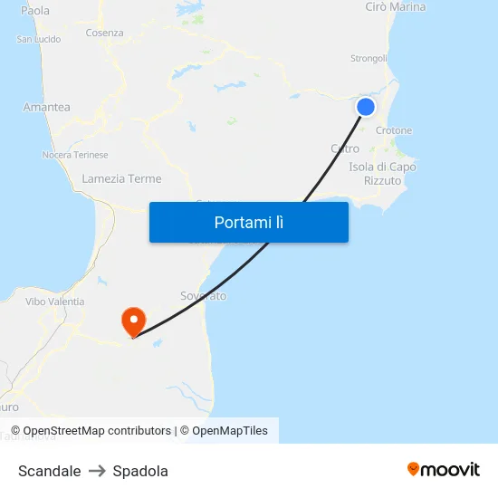Scandale to Spadola map