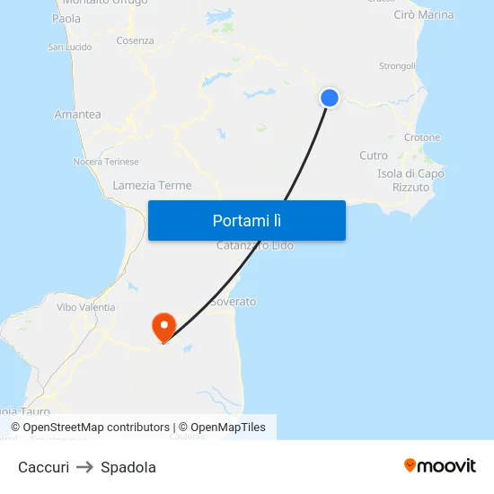 Caccuri to Spadola map