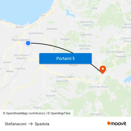 Stefanaconi to Spadola map