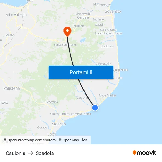 Caulonia to Spadola map