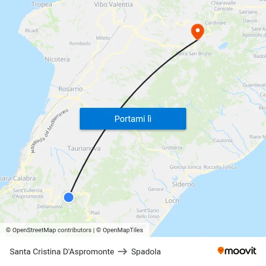 Santa Cristina D'Aspromonte to Spadola map