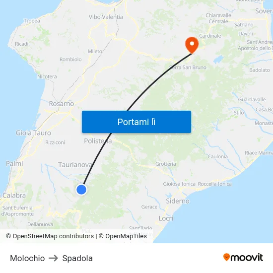 Molochio to Spadola map