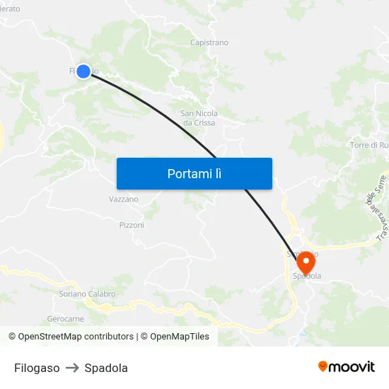 Filogaso to Spadola map