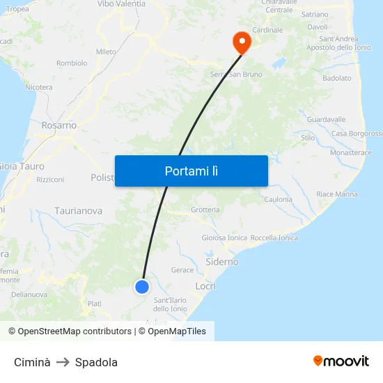 Ciminà to Spadola map