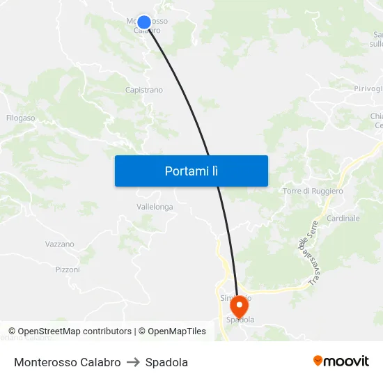 Monterosso Calabro to Spadola map