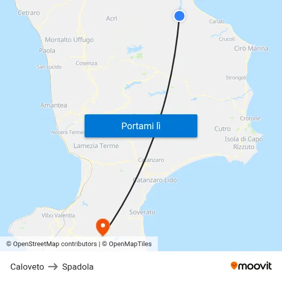 Caloveto to Spadola map