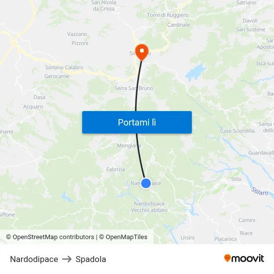 Nardodipace to Spadola map
