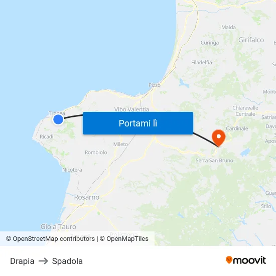 Drapia to Spadola map