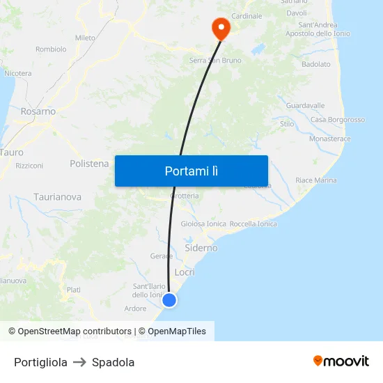 Portigliola to Spadola map