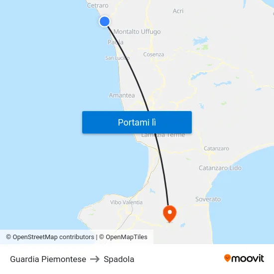 Guardia Piemontese to Spadola map