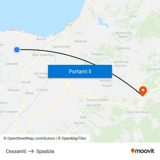 Cessaniti to Spadola map