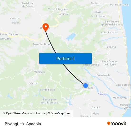Bivongi to Spadola map
