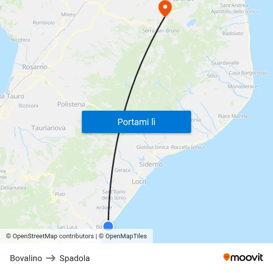 Bovalino to Spadola map