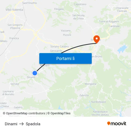 Dinami to Spadola map