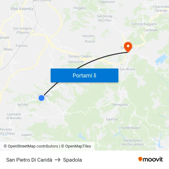 San Pietro Di Caridà to Spadola map