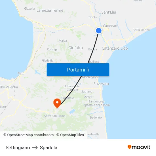 Settingiano to Spadola map