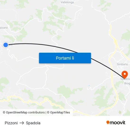 Pizzoni to Spadola map