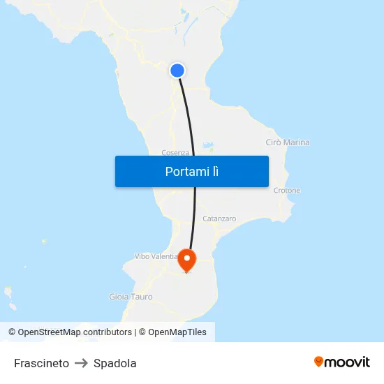 Frascineto to Spadola map
