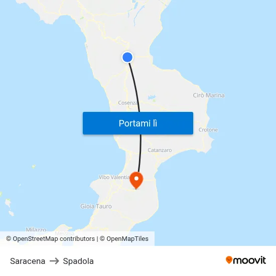 Saracena to Spadola map