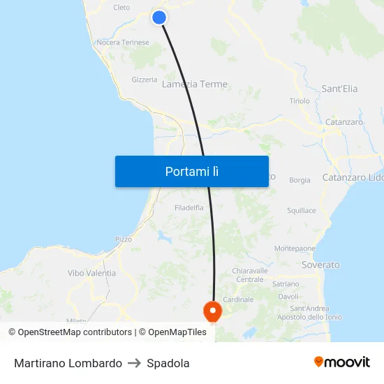 Martirano Lombardo to Spadola map