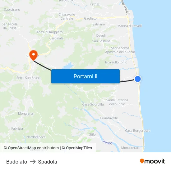 Badolato to Spadola map