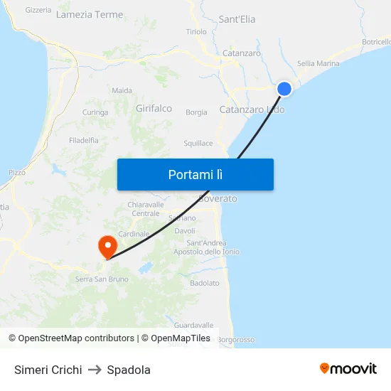 Simeri Crichi to Spadola map