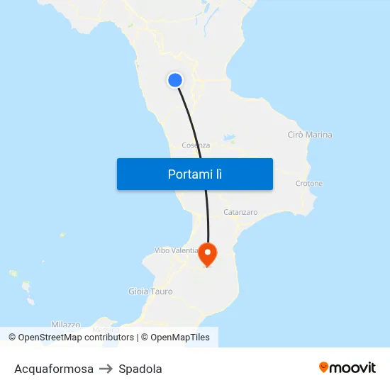 Acquaformosa to Spadola map