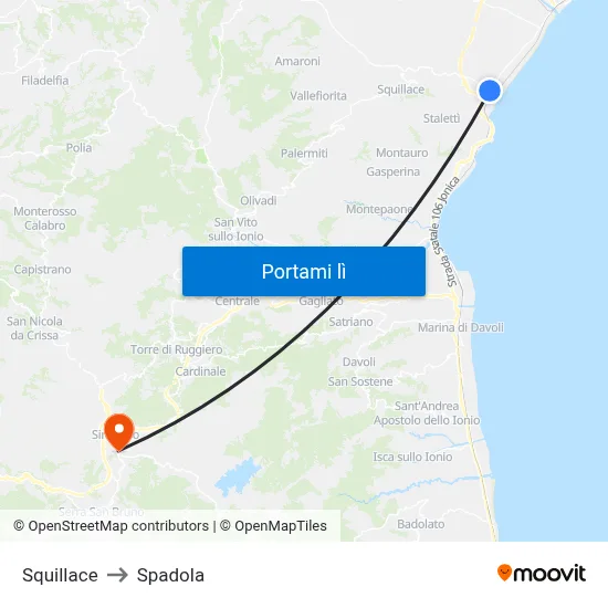 Squillace to Spadola map