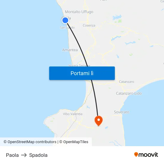 Paola to Spadola map