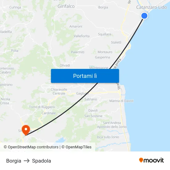 Borgia to Spadola map