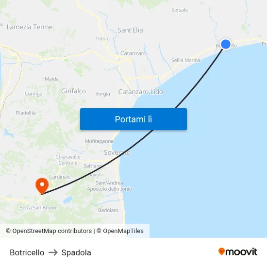 Botricello to Spadola map