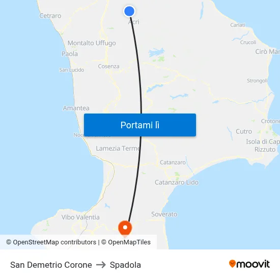San Demetrio Corone to Spadola map