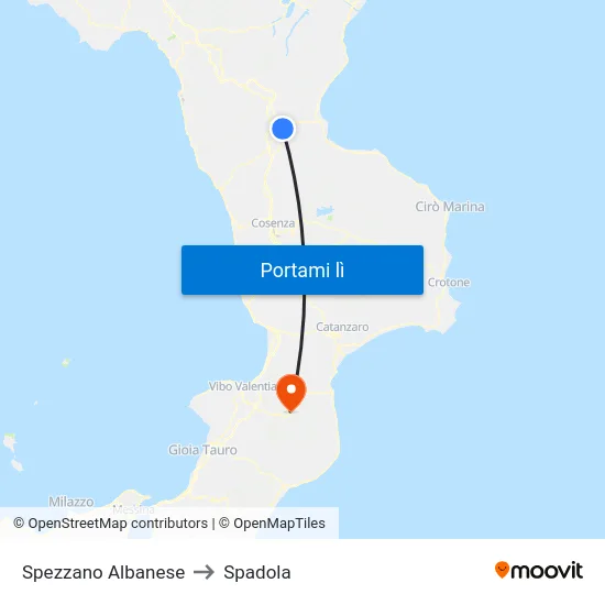 Spezzano Albanese to Spadola map