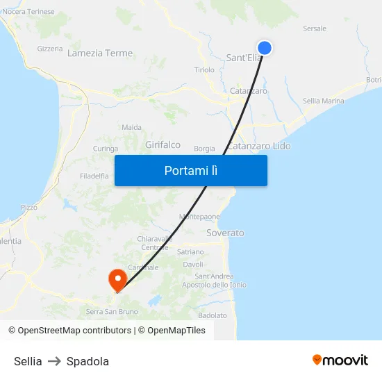 Sellia to Spadola map