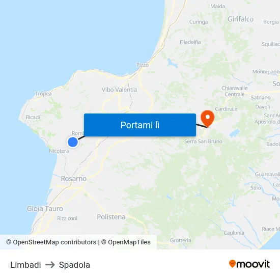 Limbadi to Spadola map