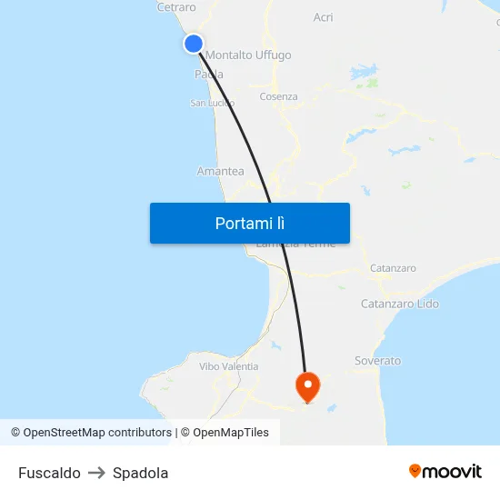 Fuscaldo to Spadola map