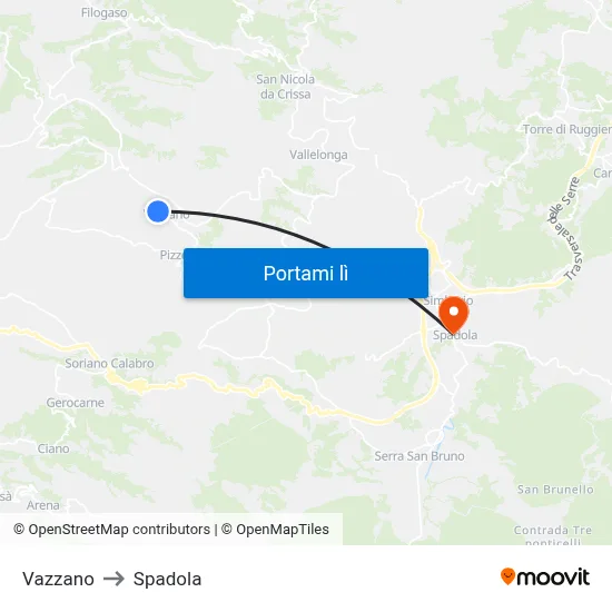 Vazzano to Spadola map