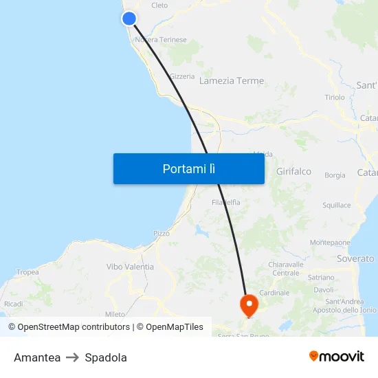 Amantea to Spadola map