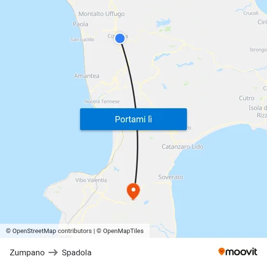 Zumpano to Spadola map