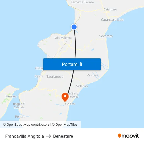 Francavilla Angitola to Benestare map