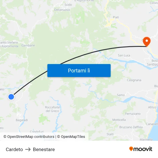 Cardeto to Benestare map