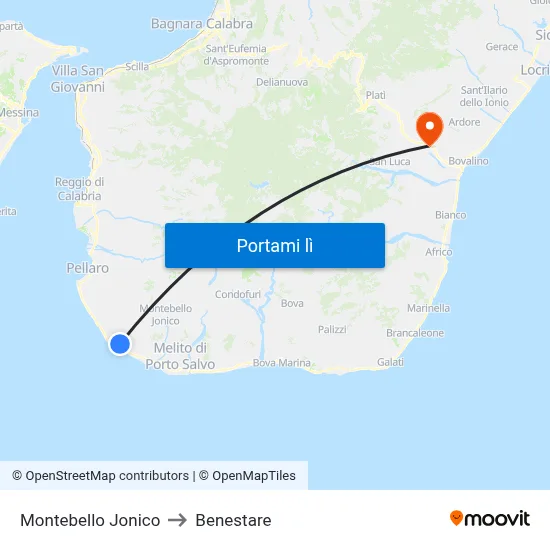 Montebello Jonico to Benestare map